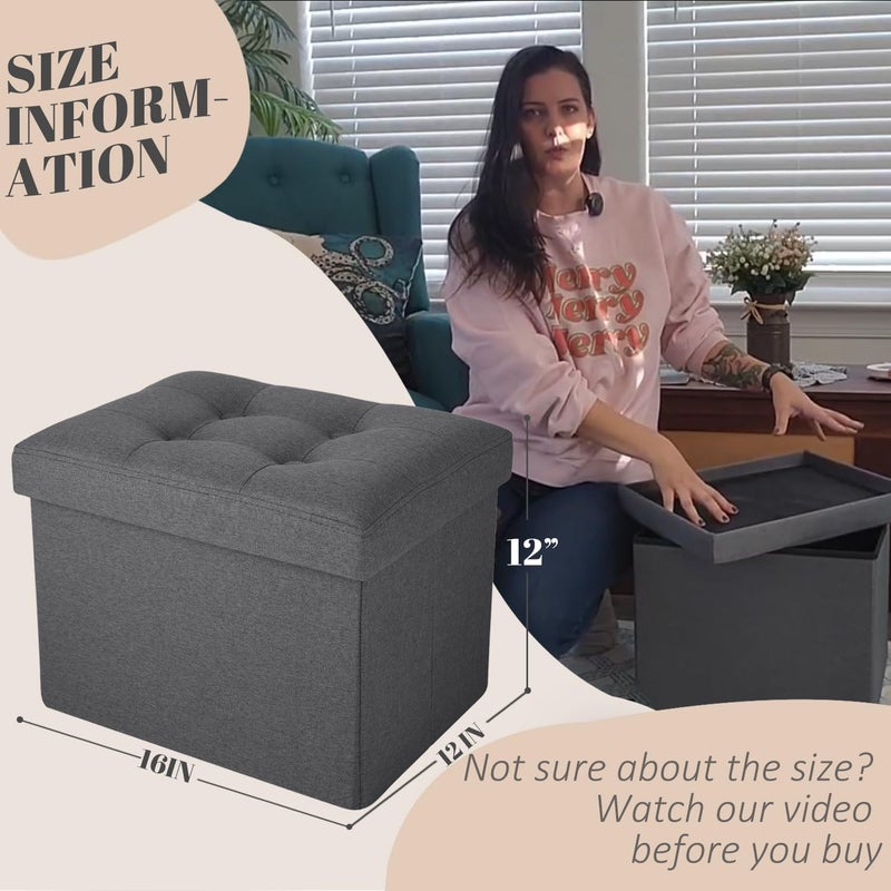 Docvania Ottoman Storage Ottoman Foot Rest Stool Foldable Bench with Storage Student Dormitory Bedroom and Entryway 16 X 12 X 12 - Image 2